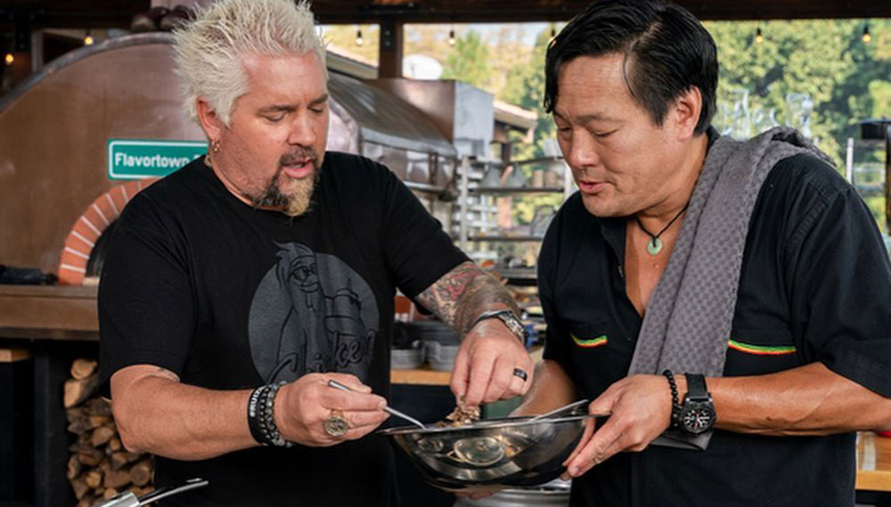Chef Ming Tsai cooking with Guy Fieri