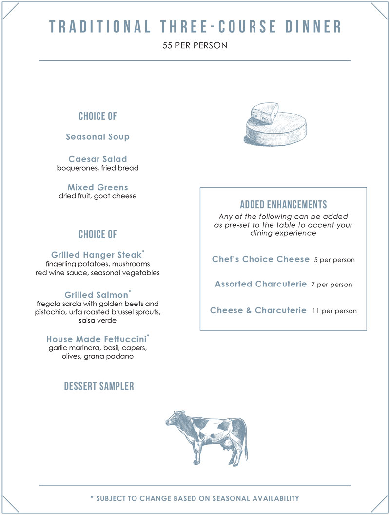 Marlowe private dining information and sample menus