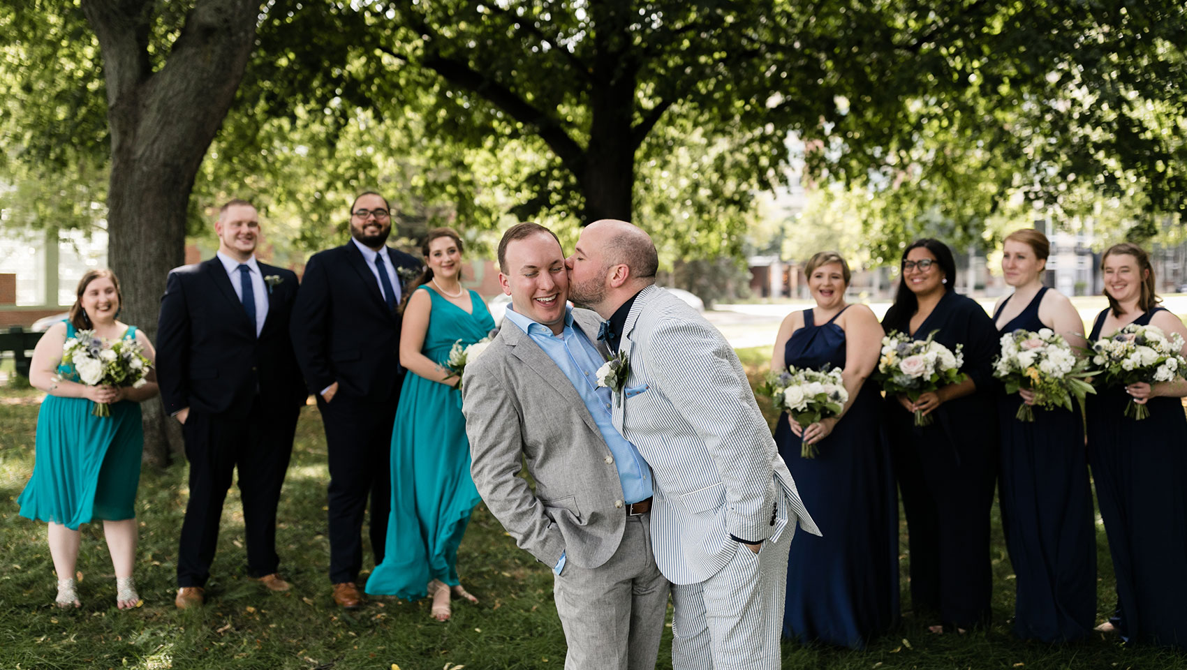 Wedding couple kissing