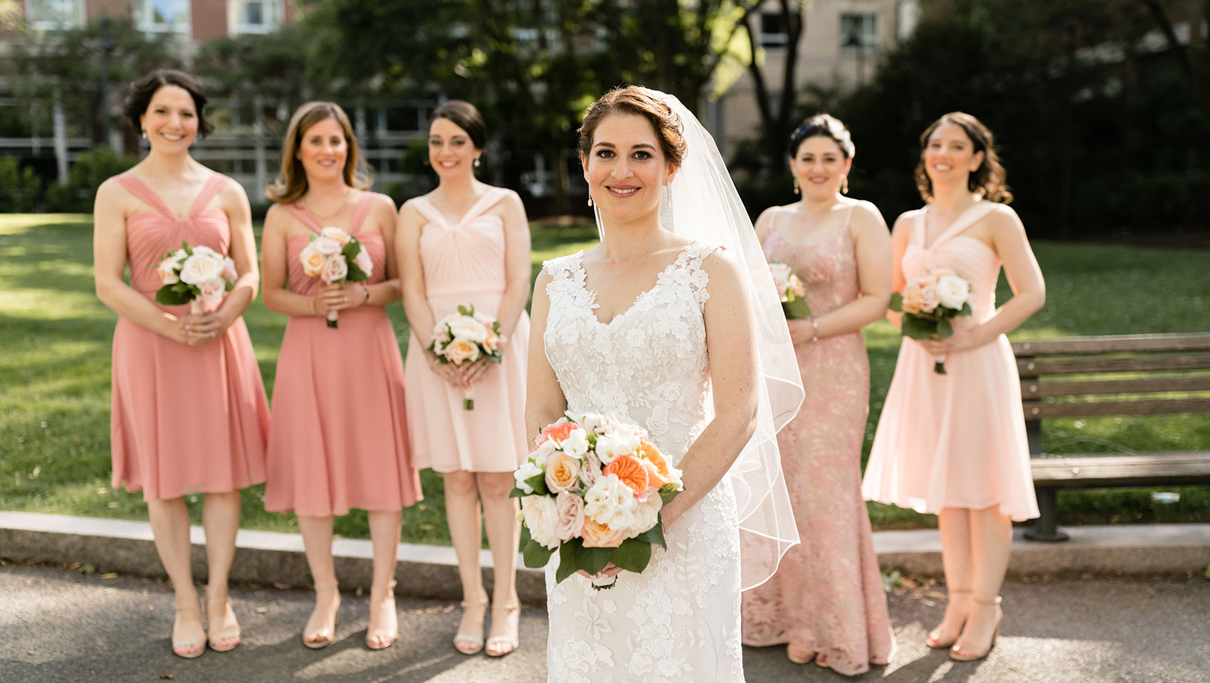 Bride in front of bridesmaids