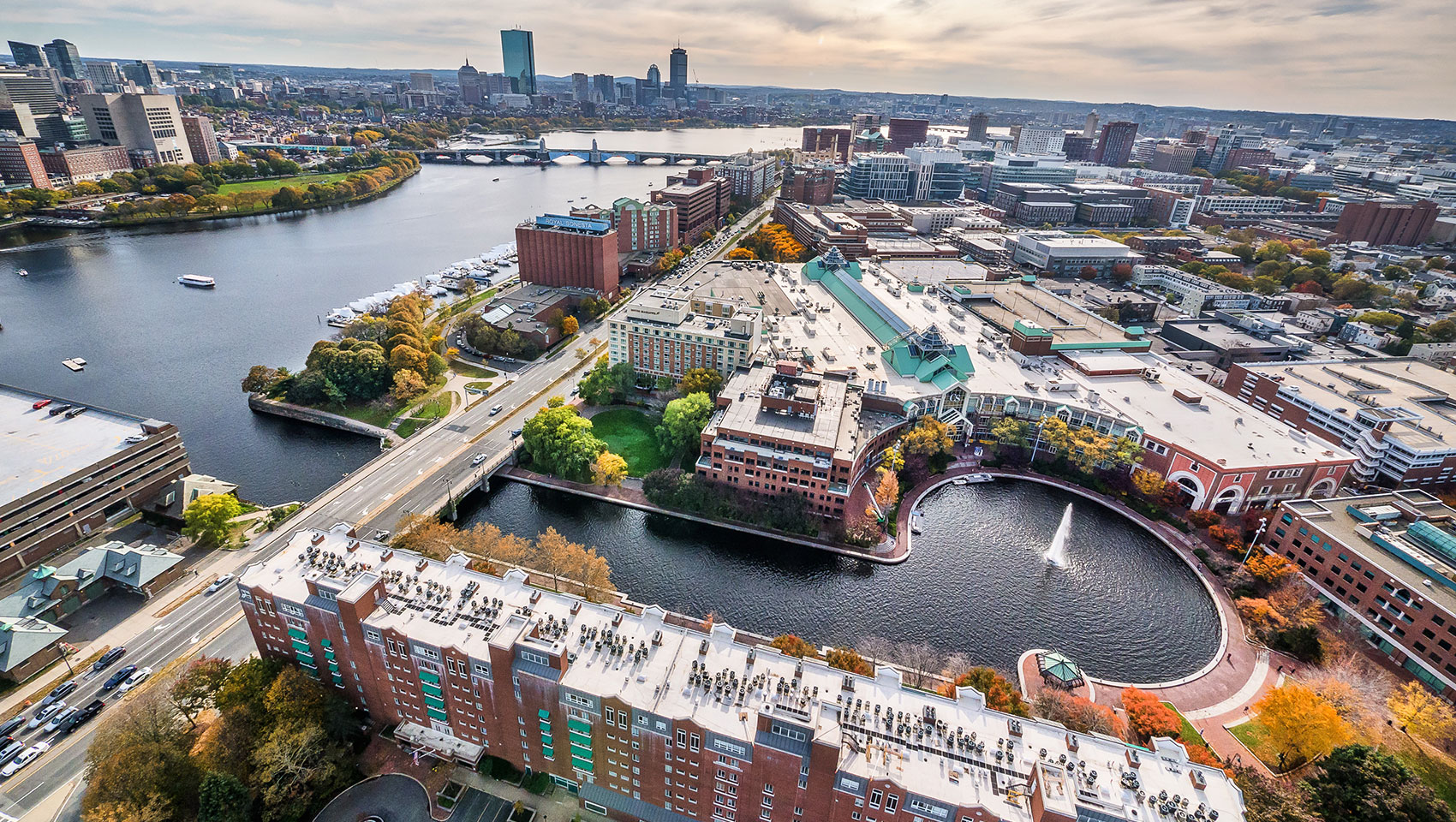 aerial view of cambridge and boston