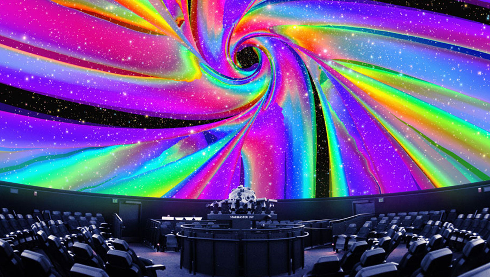 Museum of Science Light Show in planetarium dome projecting colorful lights