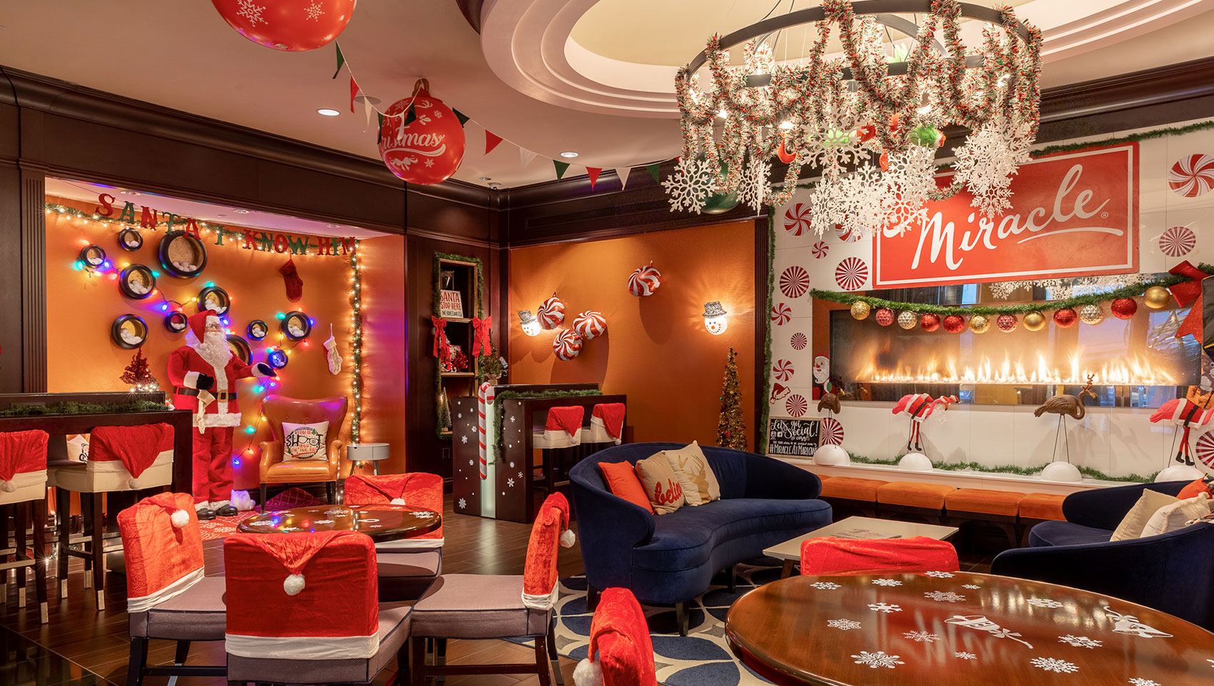 Festive image of a holiday-decorated bar in Hotel Marlowe