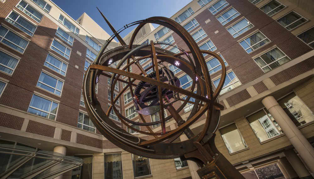 Kimpton Marlowe hotel armillary sculpture courtyard