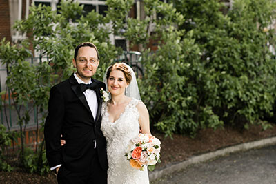 Wedding couple smiling 