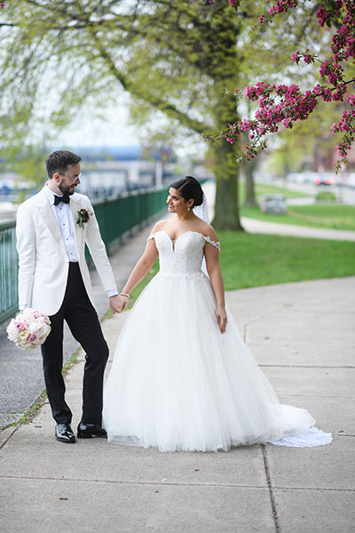 Wedding couple by water