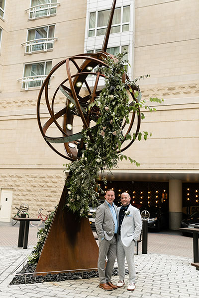 Grooms by Celeste art fixture in Kimpton Marlowe Hotel Courtyard