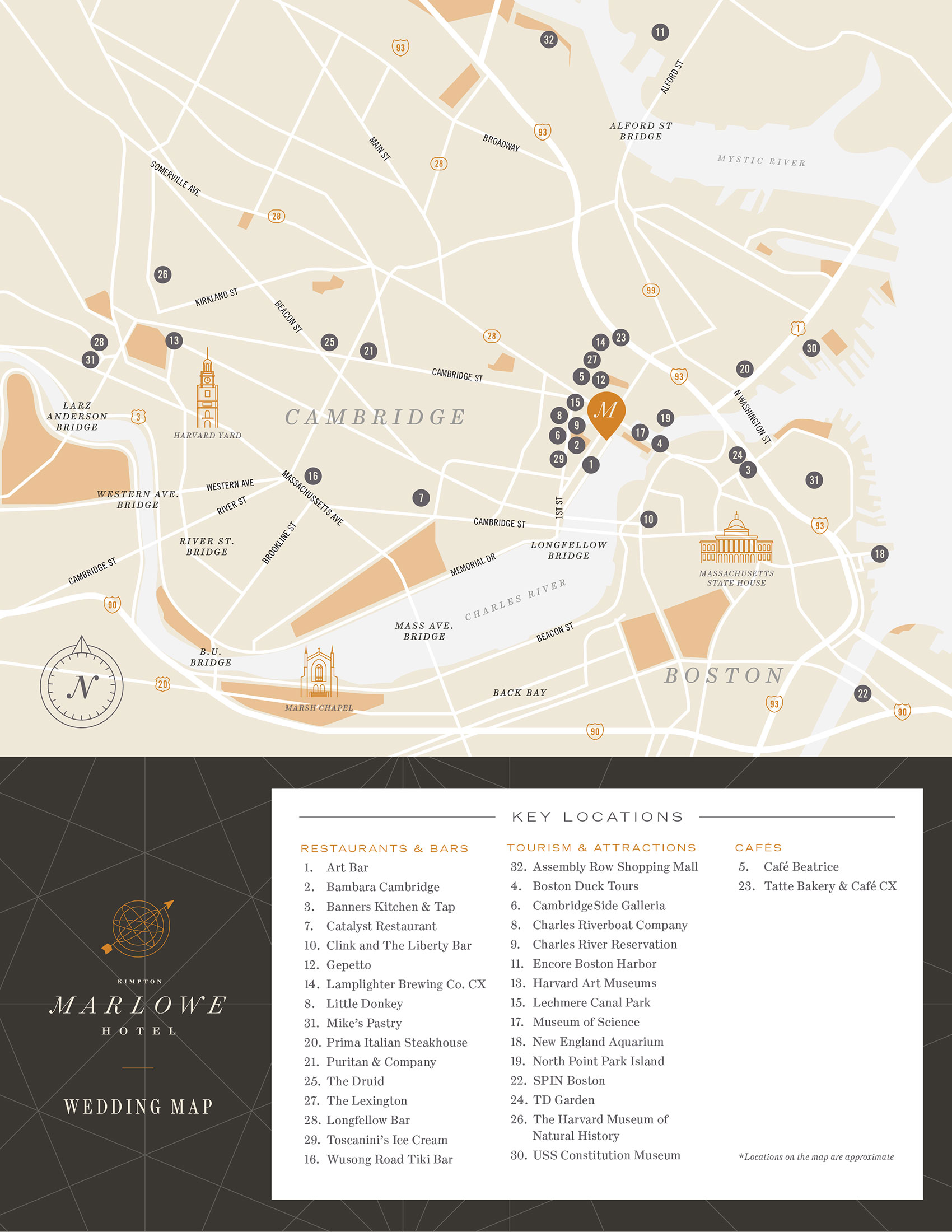 Illustrated map of intersting wedding landmarks to visit