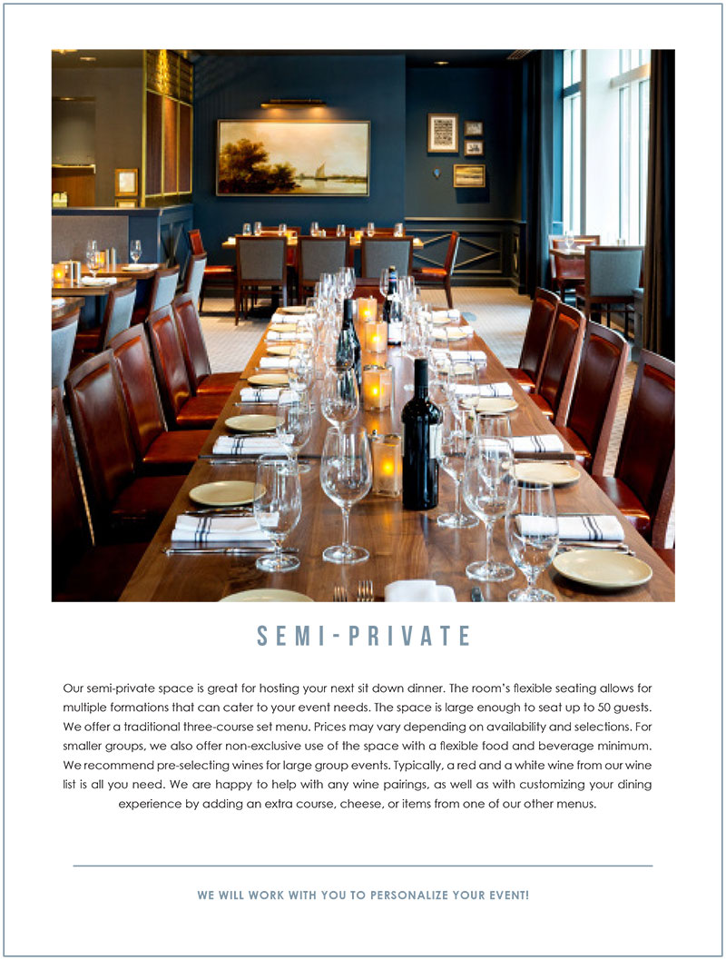 Marlowe private dining information and sample menus