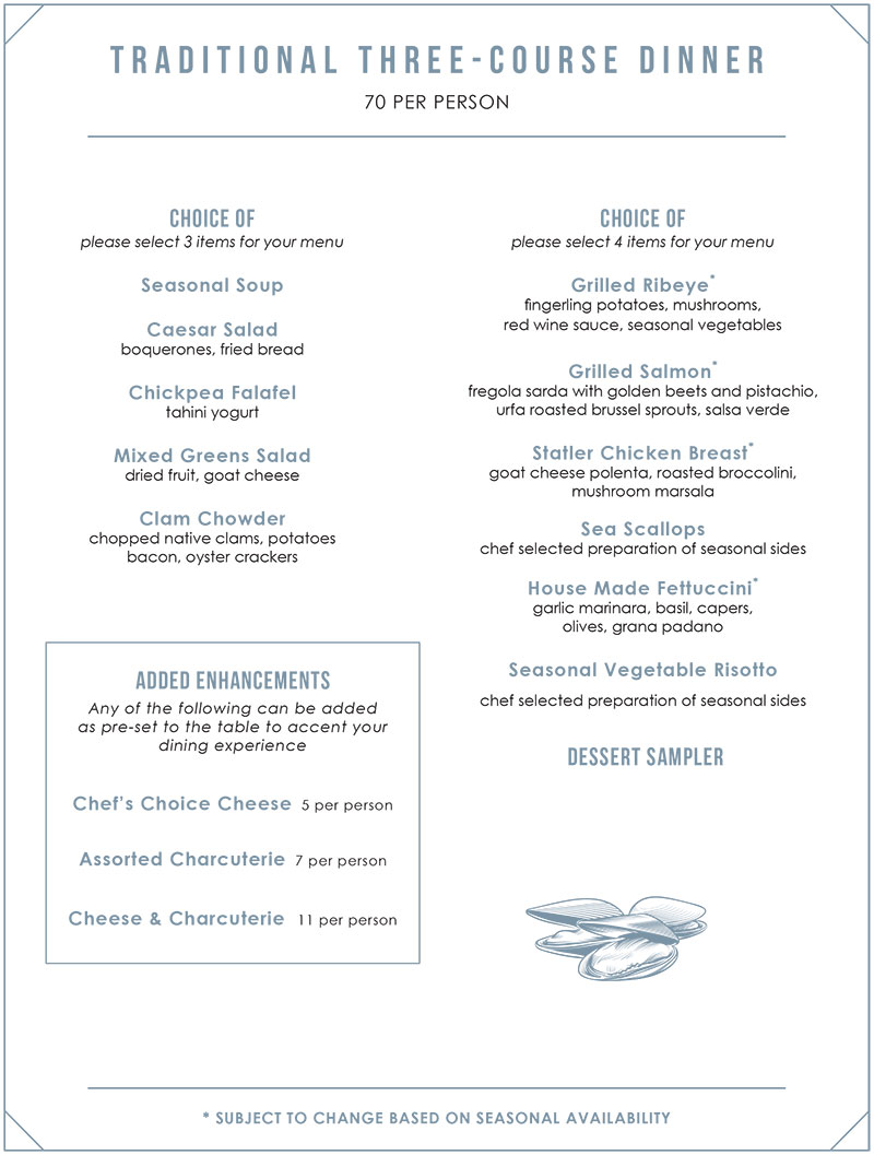 Marlowe private dining information and sample menus