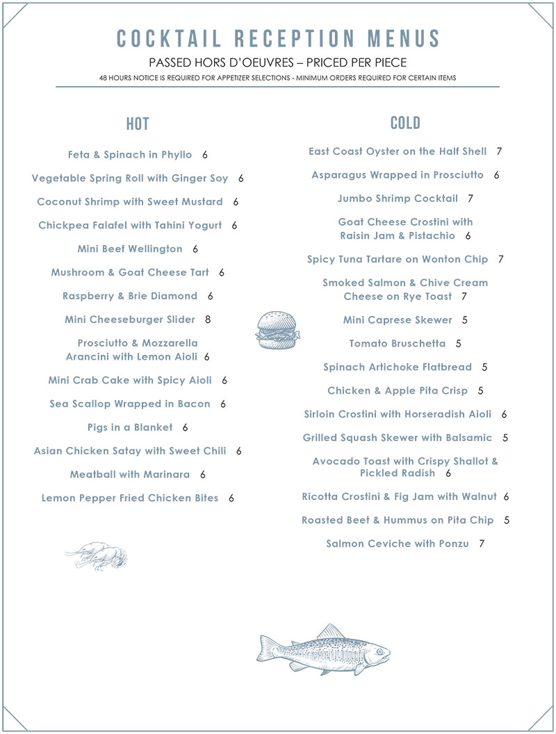 Marlowe private dining information and sample menus