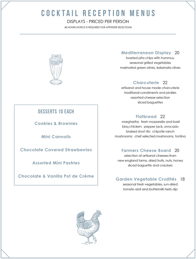 Marlowe private dining information and sample menus